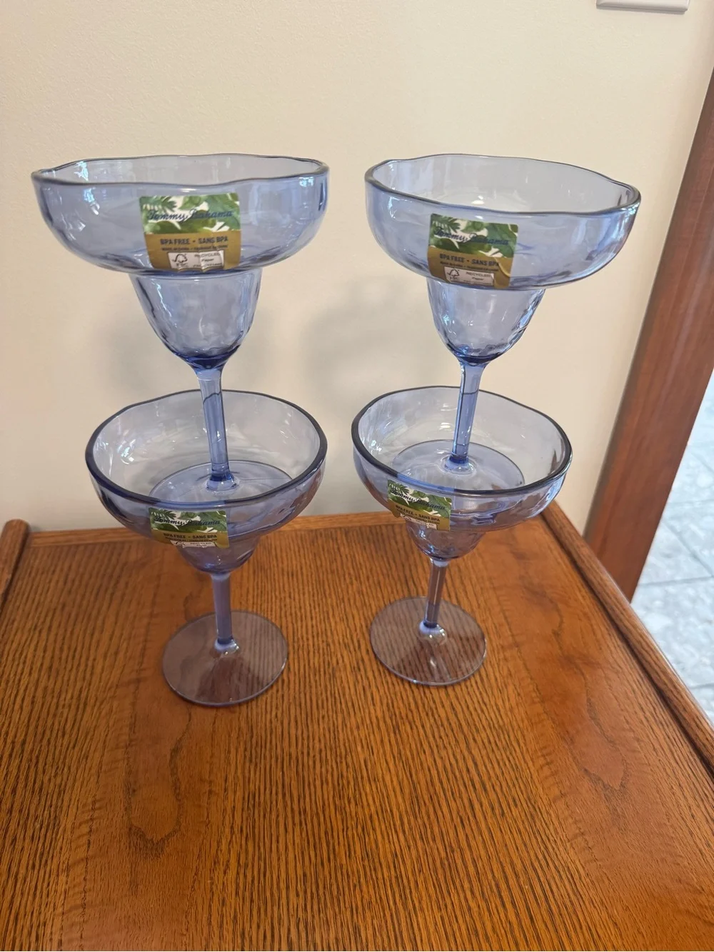 TOMMY BAHAMA BLUE MELAMINE MARGARITA BAR GLASSES NEW SET OF 4